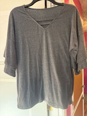 Charcoal Gray V-Neck Layered Sleeve Tee